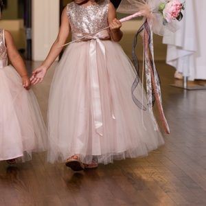 Rose Gold and blush pink flower girl dress